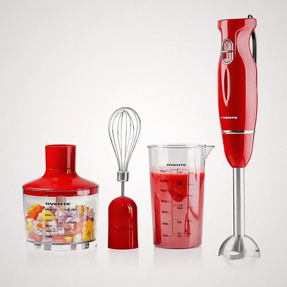 Ultra-Stick 2-Speed Red Hand Immersion Blender Set with Whisk+Beaker+Chopper