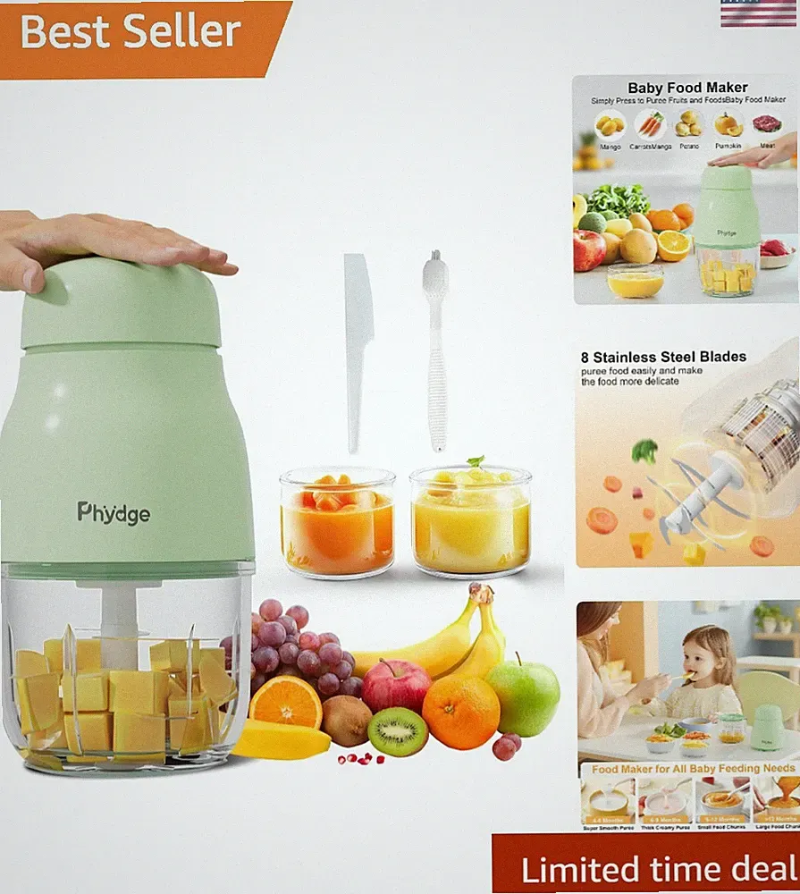 Upgraded Baby Food Maker, 10oz Food Processor with 8 Blades, Quiet Fast Blend...