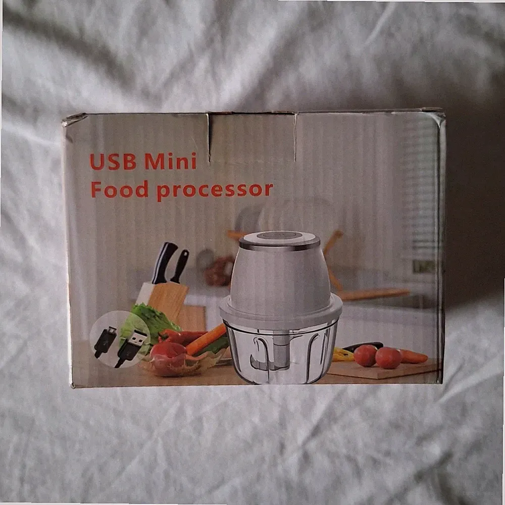 USB Mini Food Processor, 1 Cup White Plastic, 2-Blade 1-Speed, USB Cable
