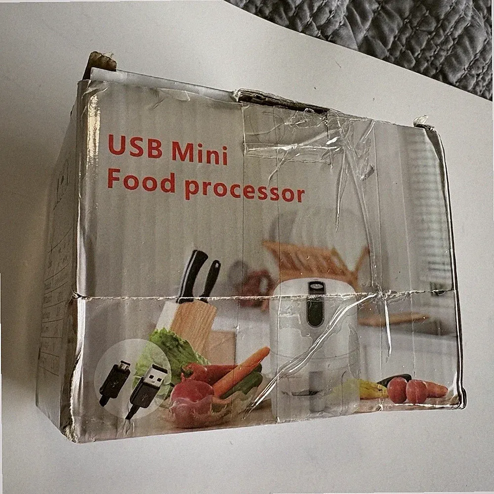 USB Mini Food Processor 250ml Blue Rechargeable Glass Cup w/ Blade & Lid