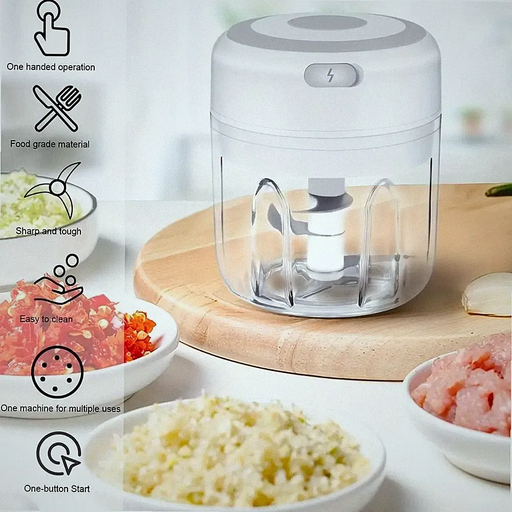 USB Rechargeable Electric Garlic Chopper 300ML Mini Food Processor Vegetable