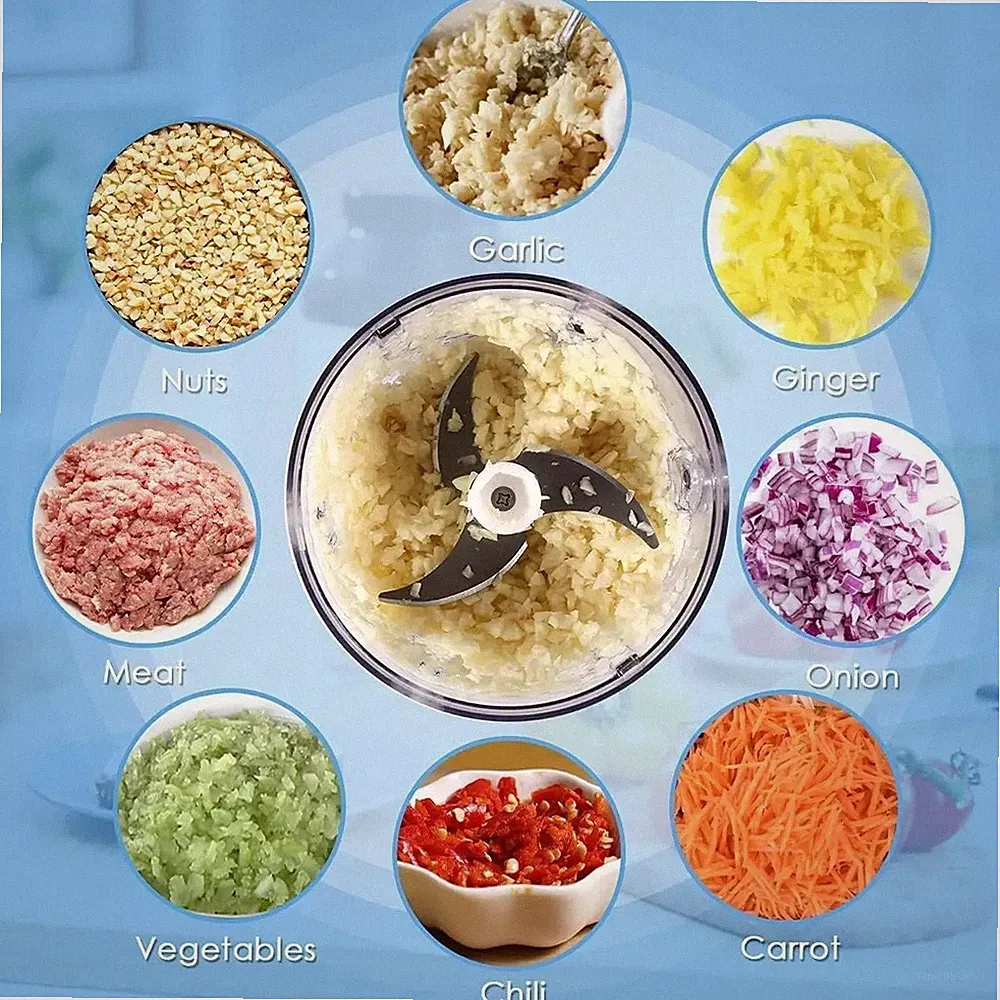 USB Rechargeable Electric Garlic Chopper 300ML Mini Food Processor Vegetable
