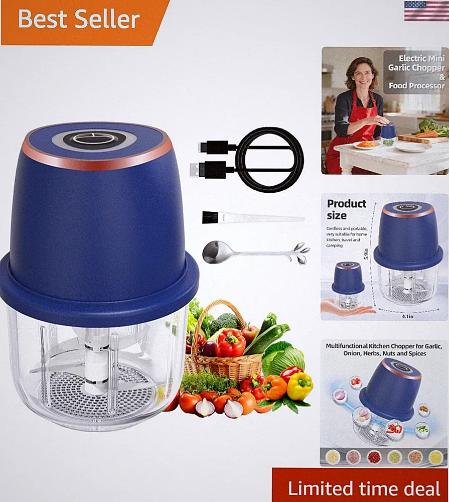 USB Rechargeable Mini Garlic Chopper 350ml Glass Bowl Portable Food Processor