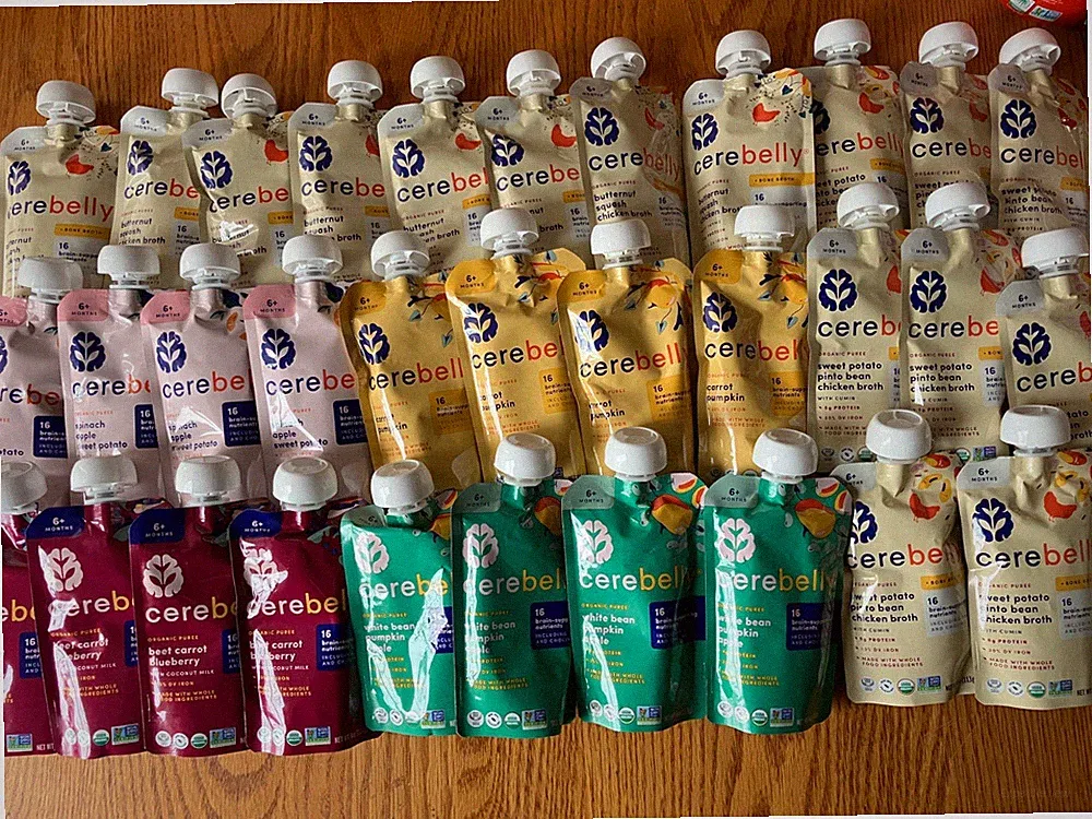 variety lot of 32 cerebelly organic baby food pouches 6 flavors late 2026-27