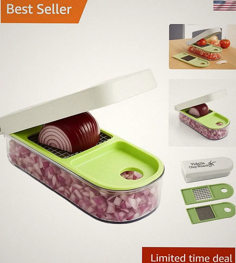 Vegetable and Fruit Chopper with 2 Cup Base, Stainless Steel Blades, Dishwash...