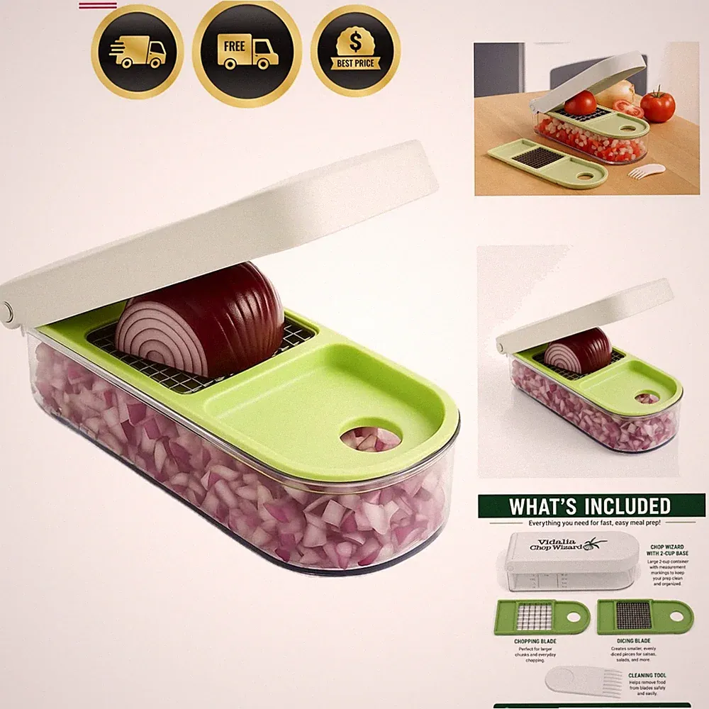 Vegetable Chopper – As Seen On TV Food Dicer with 2 Stainless Steel Blades,...
