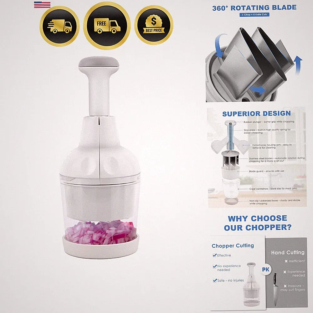 Vegetable Chopper, Food Chopper Manual Hand, Onion, Salad, Garlic, Nut & Vegg...