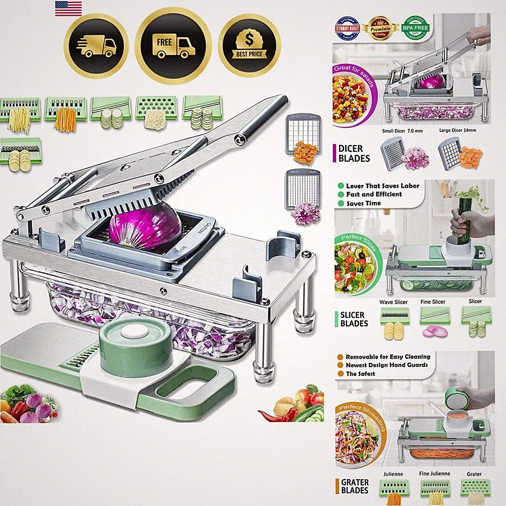 Vegetable Chopper Food Cutter Grater Mandoline Slicer With 8 Blades