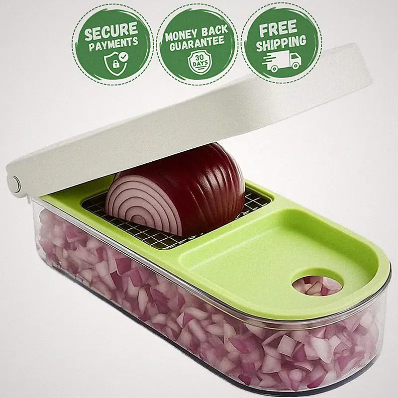VEGETABLE CHOPPER FOOD DICER Manual Stainless Steel Blades Dicing With Container