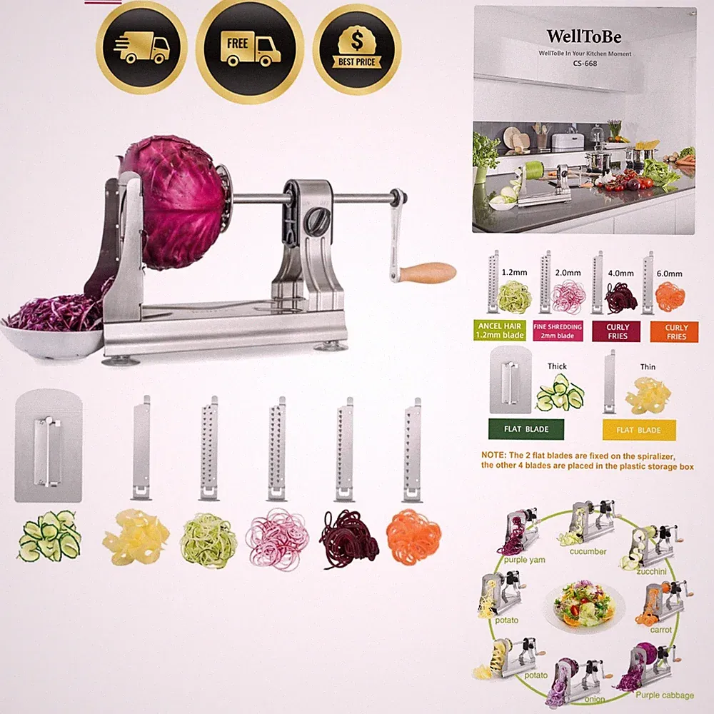 Vegetable Spiralizer Spiral Slicer Veggie Pasta Maker Stainless Steel 6 Blades