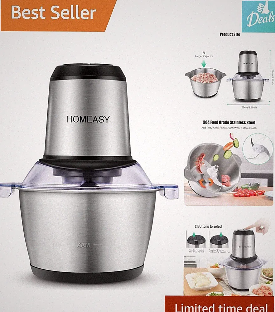 Versatile 2L Stainless Steel Electric Food Processor, Quick & Easy Meal Prep