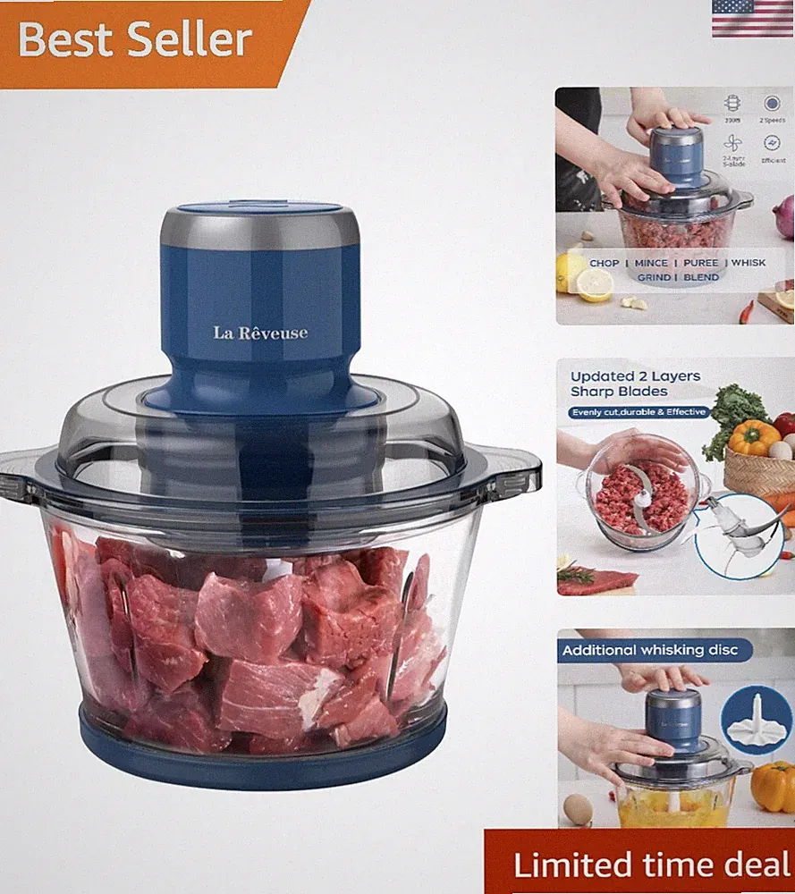 Versatile 300W Electric Food Processor with 7-Cup Glass Bowl & Bi-Level Blades