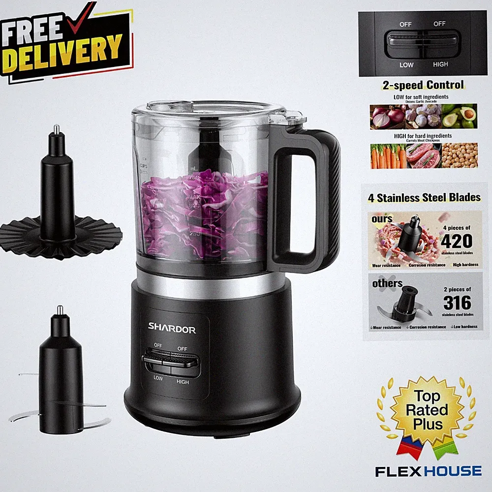 Versatile 400W Food Processor with 4 Stainless Steel Blades & Whisk - BPA-Free