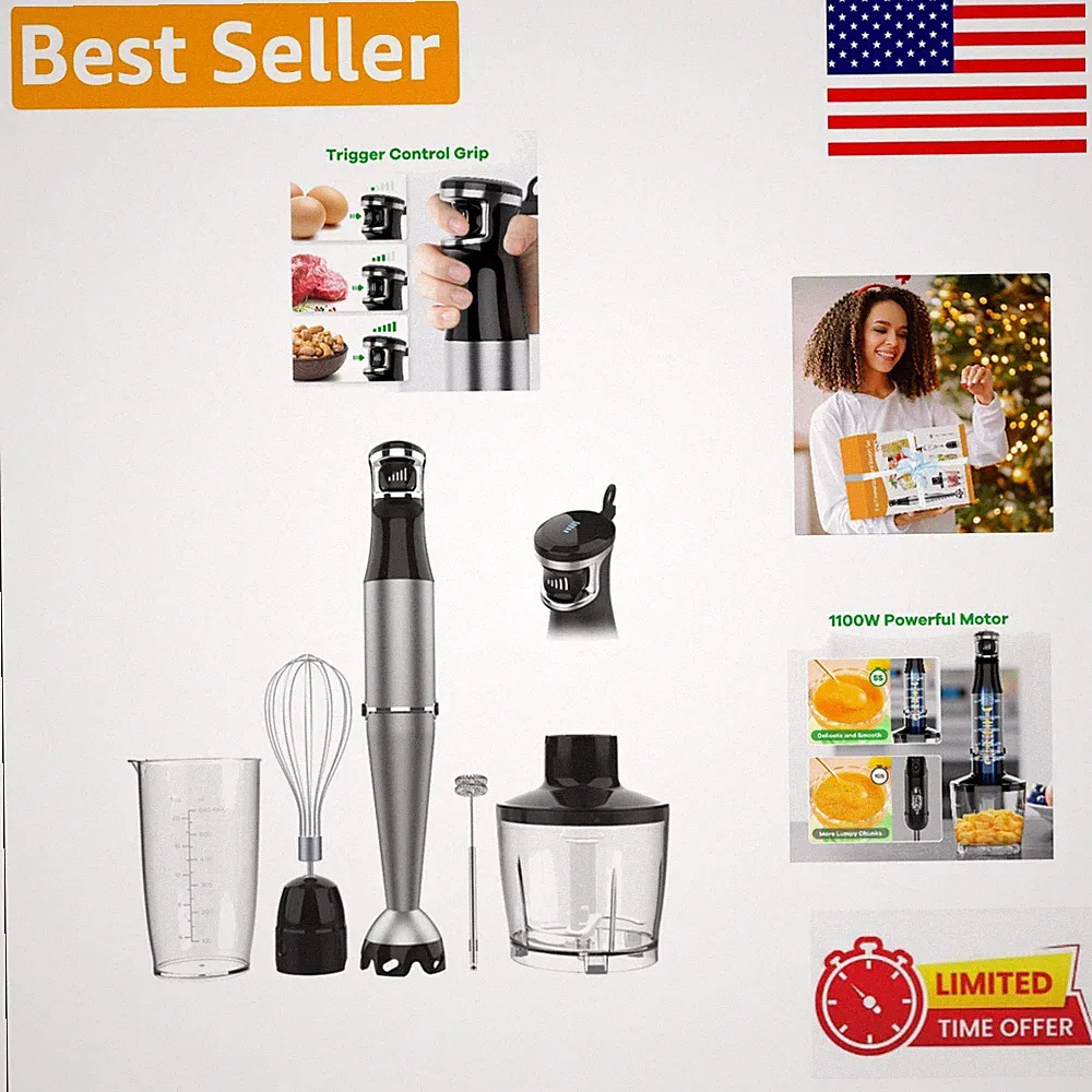 Versatile 5-in-1 Immersion Blender with Safety Blade Guard and Comfort Grip