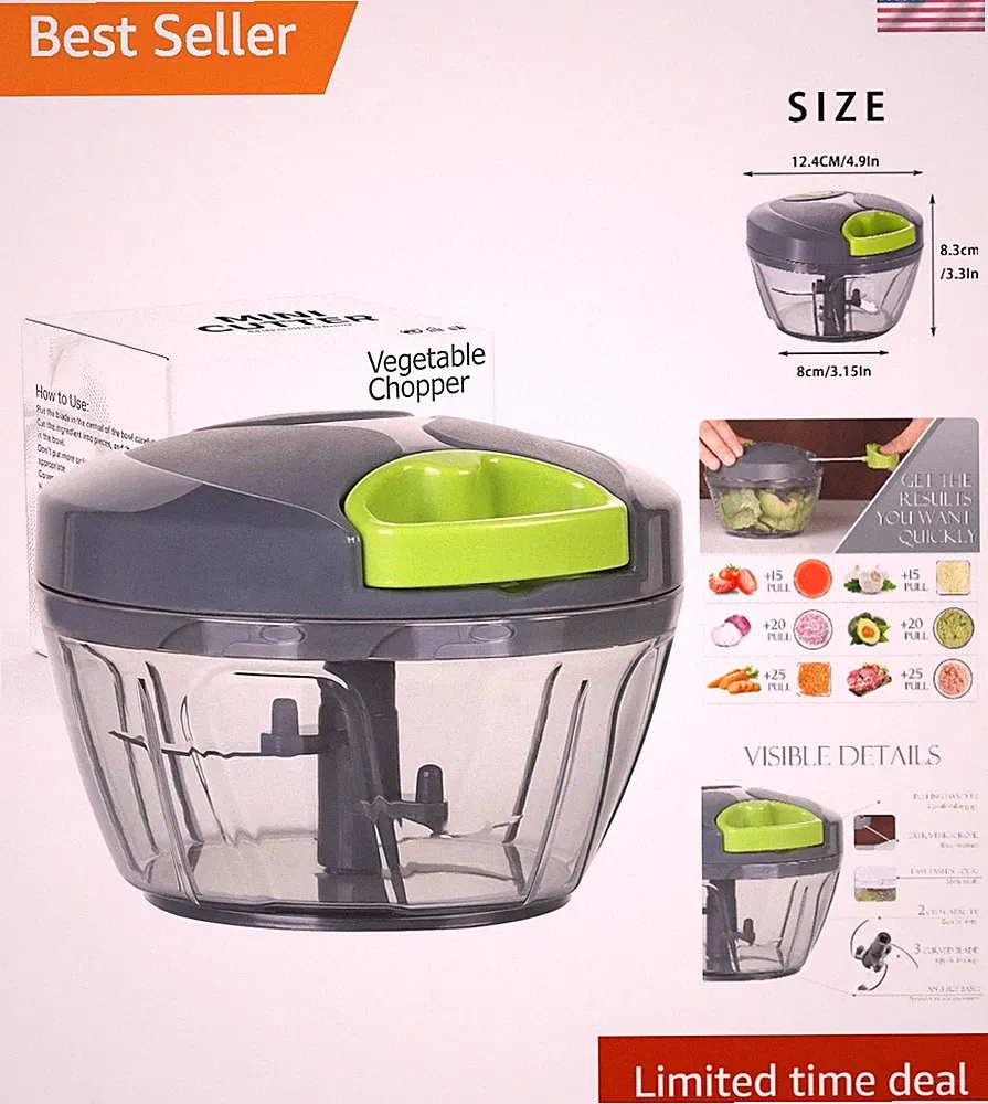 Versatile Garlic Mincer and Vegetable Chopper - Compact Hand-Pull Food Processor