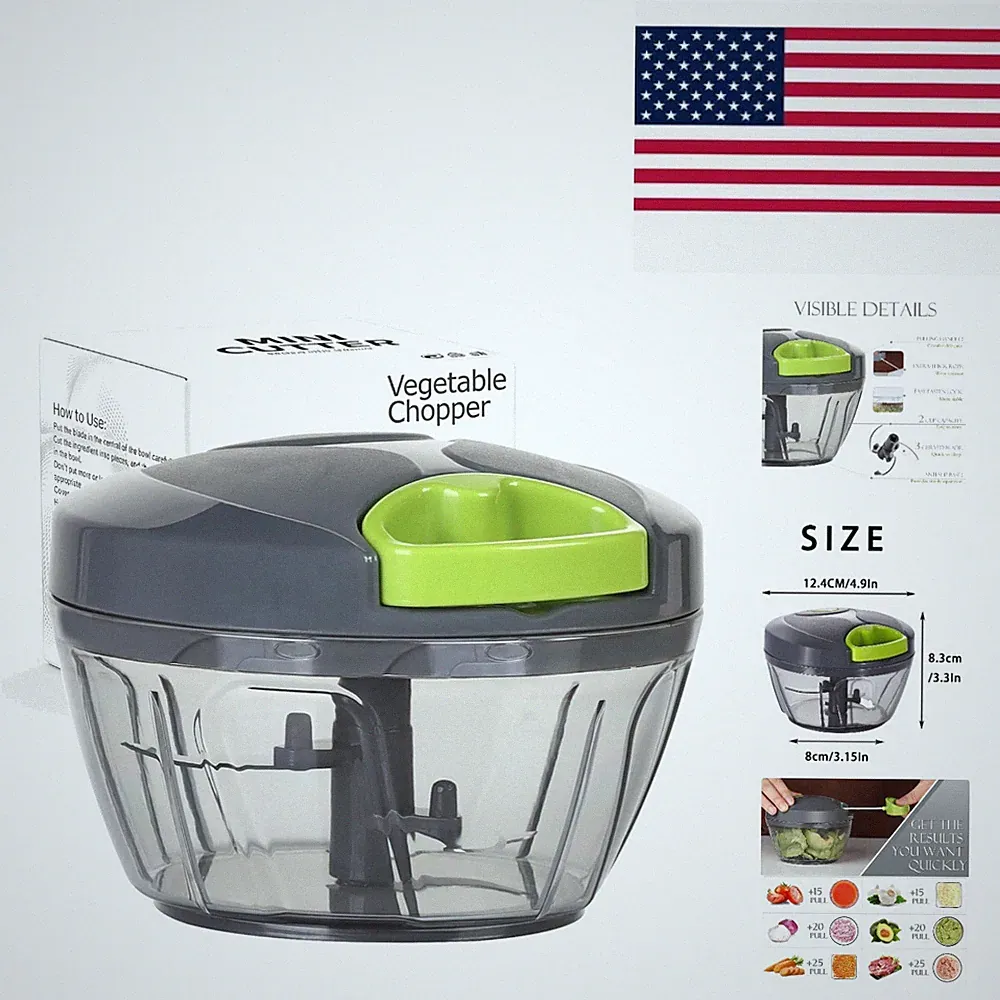 Versatile Manual Food Processor with Stainless Steel Blades - 500ml Grey Design