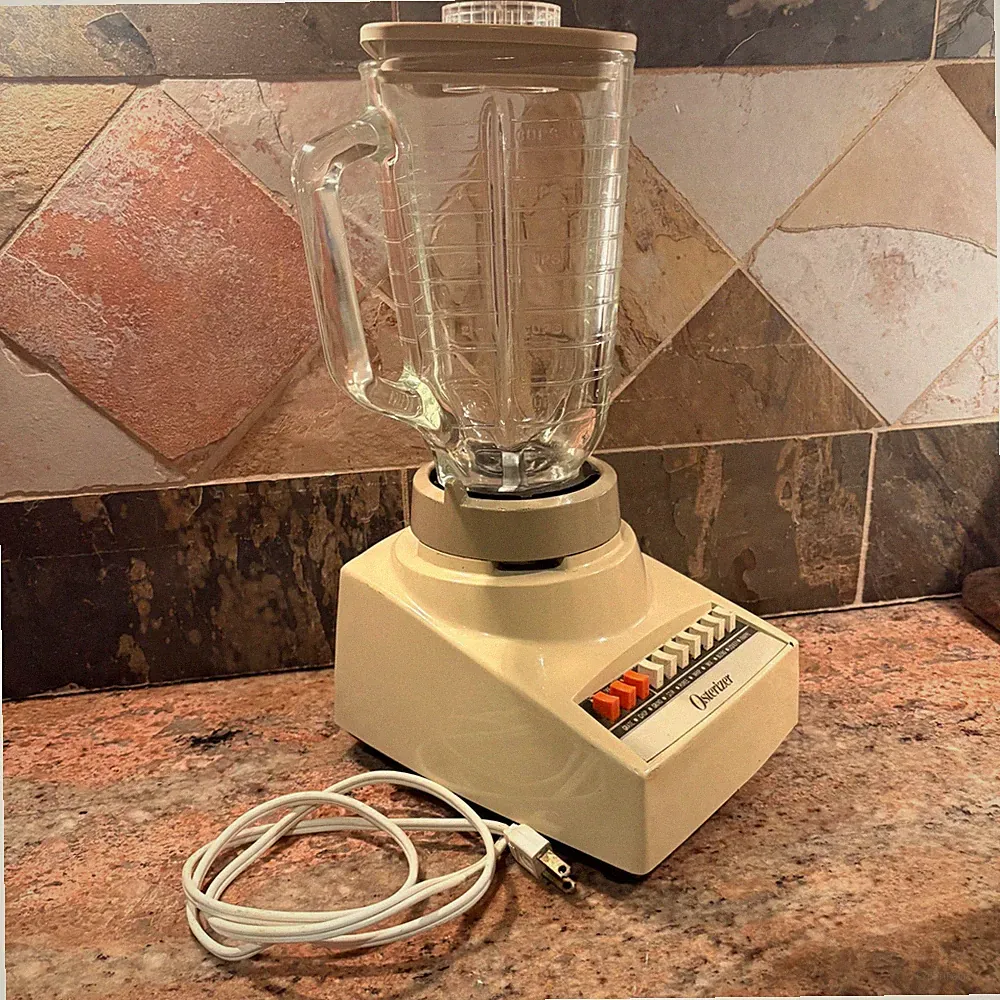 Vintage 70s Osterizer Cycle 10 Speed Blender Model 828 Almond Glass Pitcher