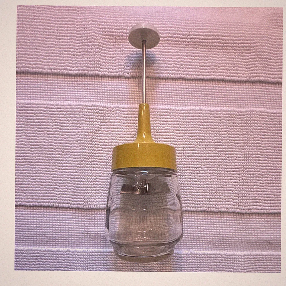 Vintage Federal Housewares Manual Push Food Chopper Glass Jar Yellow Lid