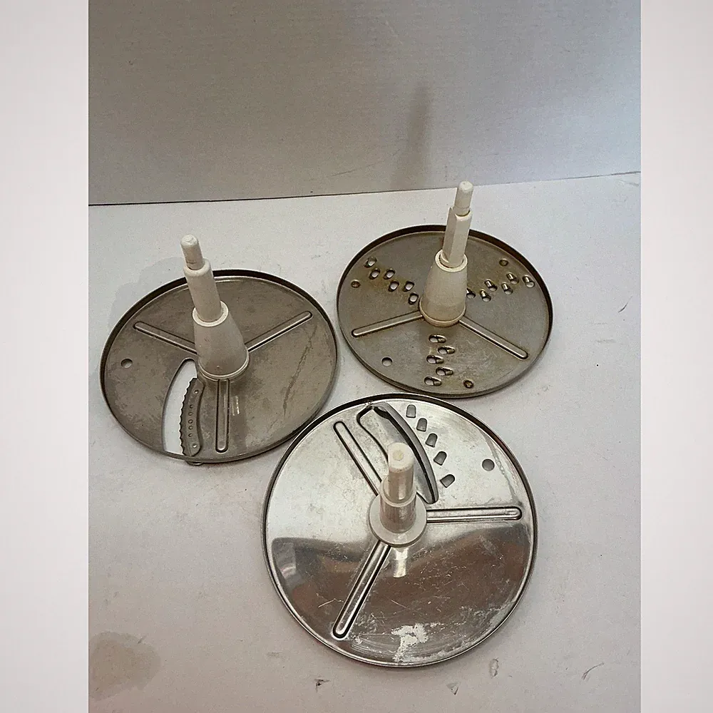 Vintage Food Processor Replacement Discs Slicer Shredder Set of 3 Stainless 6in