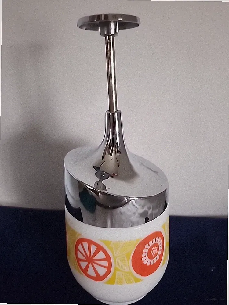 Vintage GEMCO White Milk Glass Hand Food Chopper Oranges with Gold Leaf Pattern!