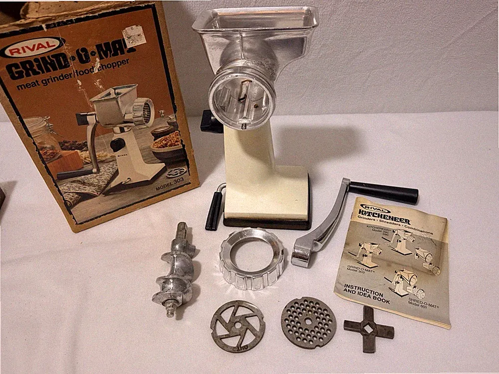 Vintage NOS Rival Grind-O-Mat 303 Meat Grinder Food Chopper Matic Processor