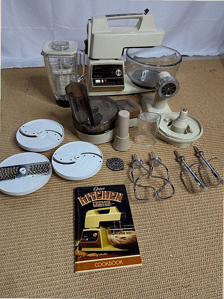 VIntage Oster Regency Kitchen Center Mixer Blender Food Processor Attachments &
