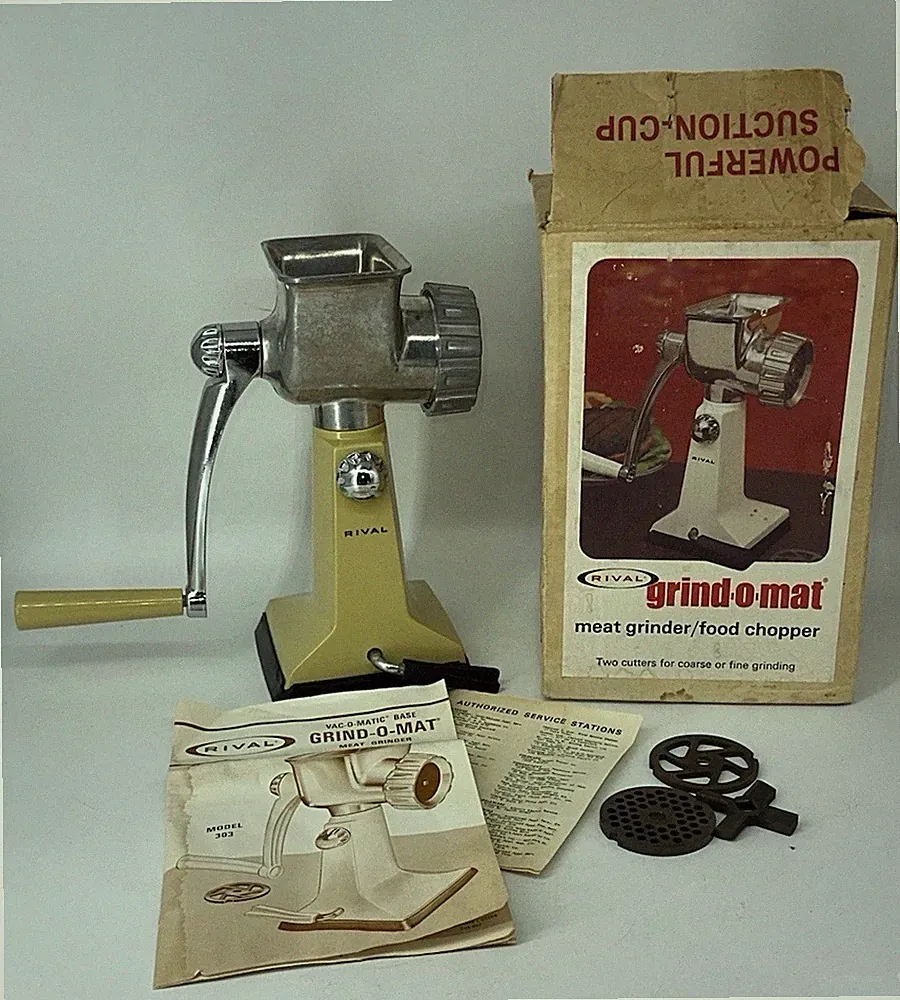 Vintage Rival Grind-O-Mat Meat Grinder Food Chopper Model 303 Harvest Gold VGC