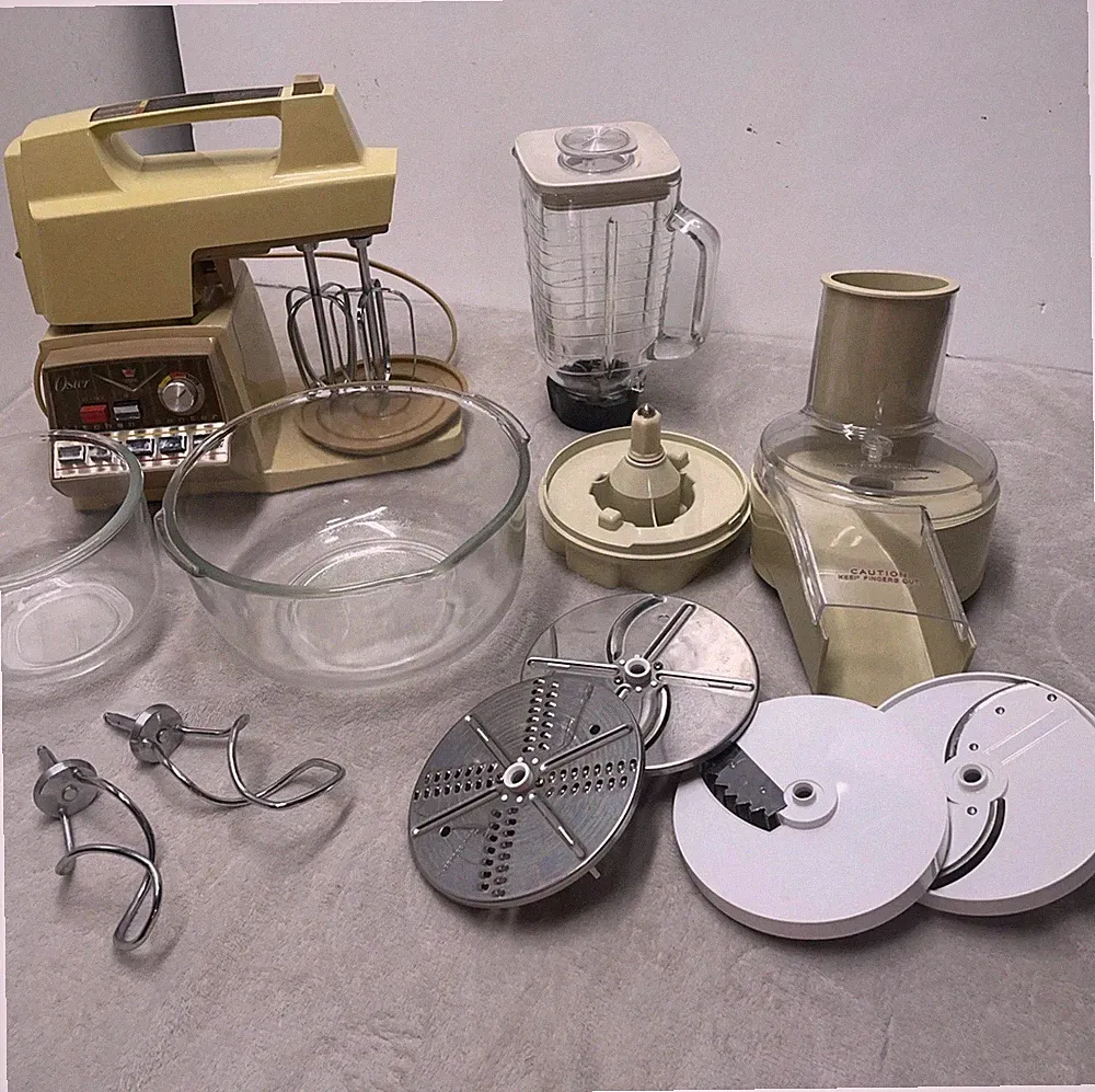 Vtg 70s Oster Imperial Kitchen Center Mixer Blender Food Processor 20pcs WORKS!