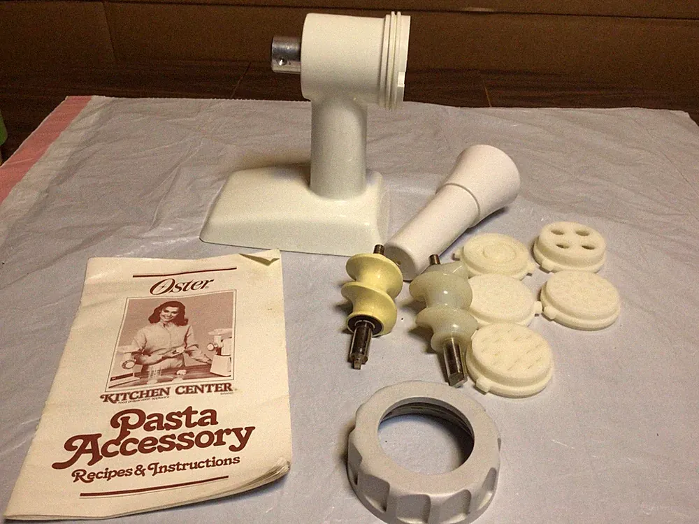 Vtg Oster Kitchen Center Food Grinder Head & Pasta Making Accessories W/ Book