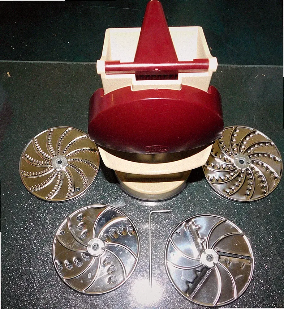 Vtg Rap'Tou Manual Food Processor Chopper Slicer Grater Vacuum Base France NEW !