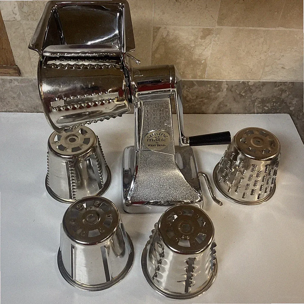 VTG West Bend Rotary Food Cutter Manual Slicer Salad Maker Chrome 5 Cones