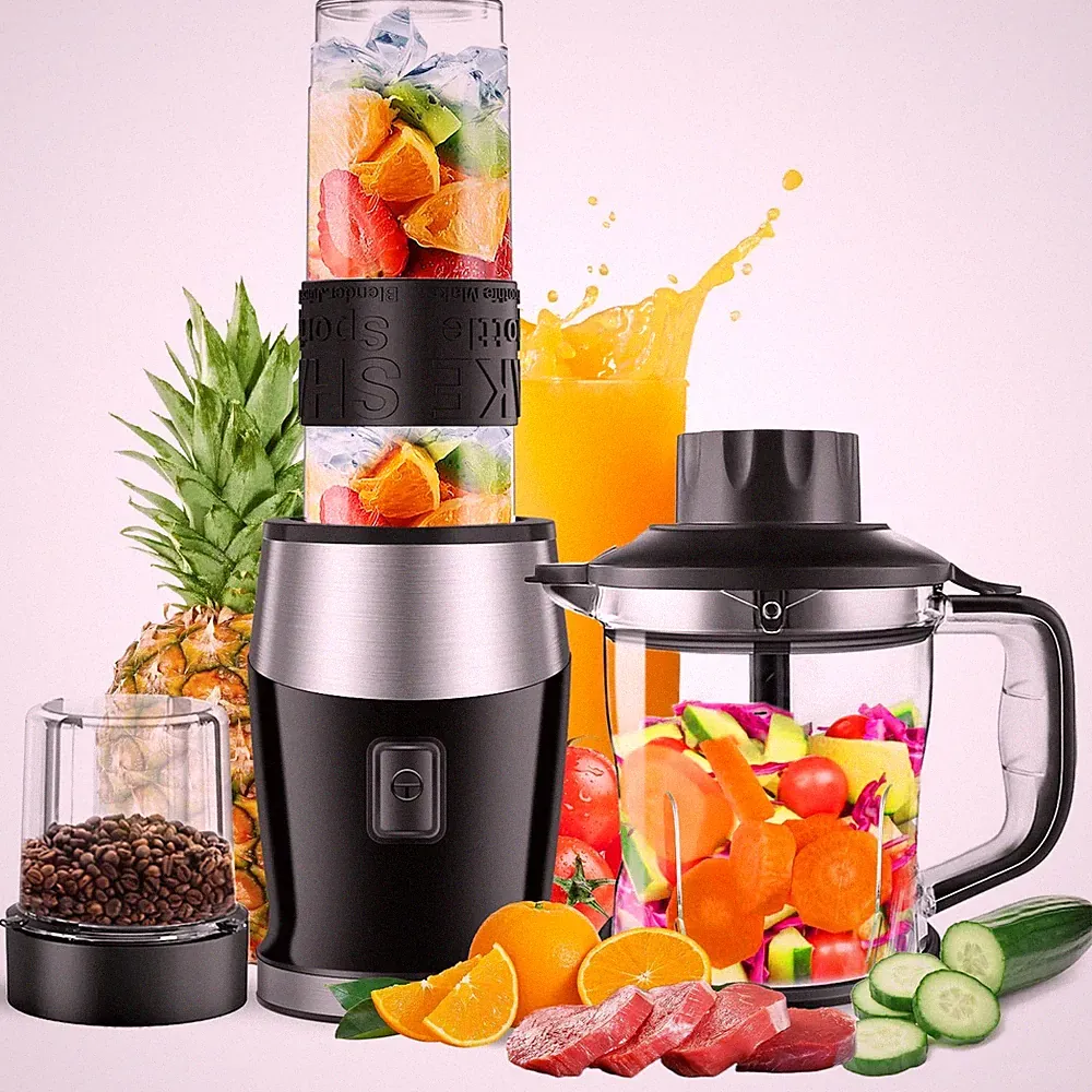 W 3-in-1 Blender Food Processor Chopper Grinder 1.5L Black