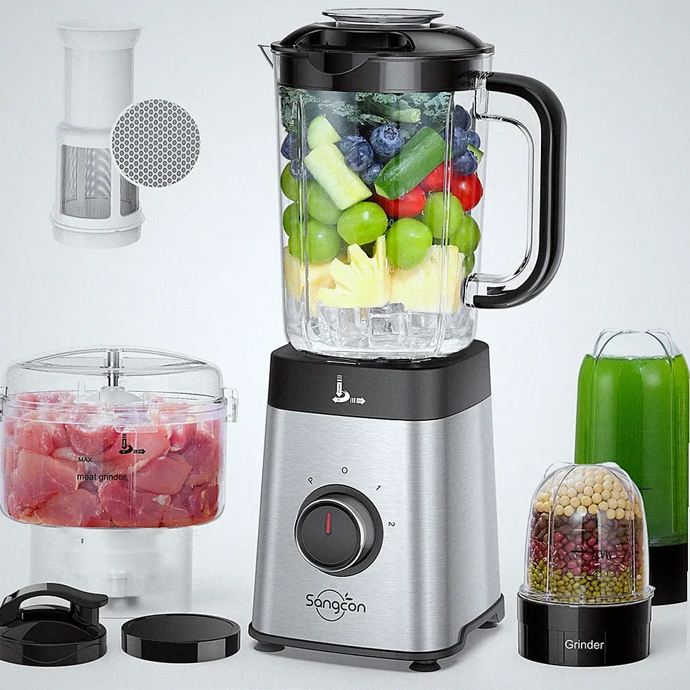 W 5-in-1 Blender Food Processor 40oz Pitcher 17oz Cups Stainless Steel