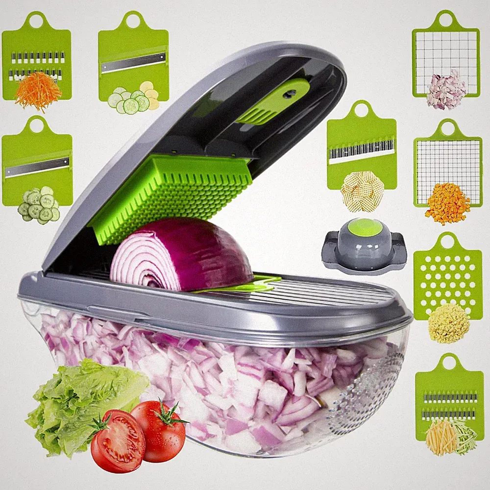 WALLBIG Vegetable Chopper Mandoline Slicer Pro 12 in 1 Food Choppers with Mul...