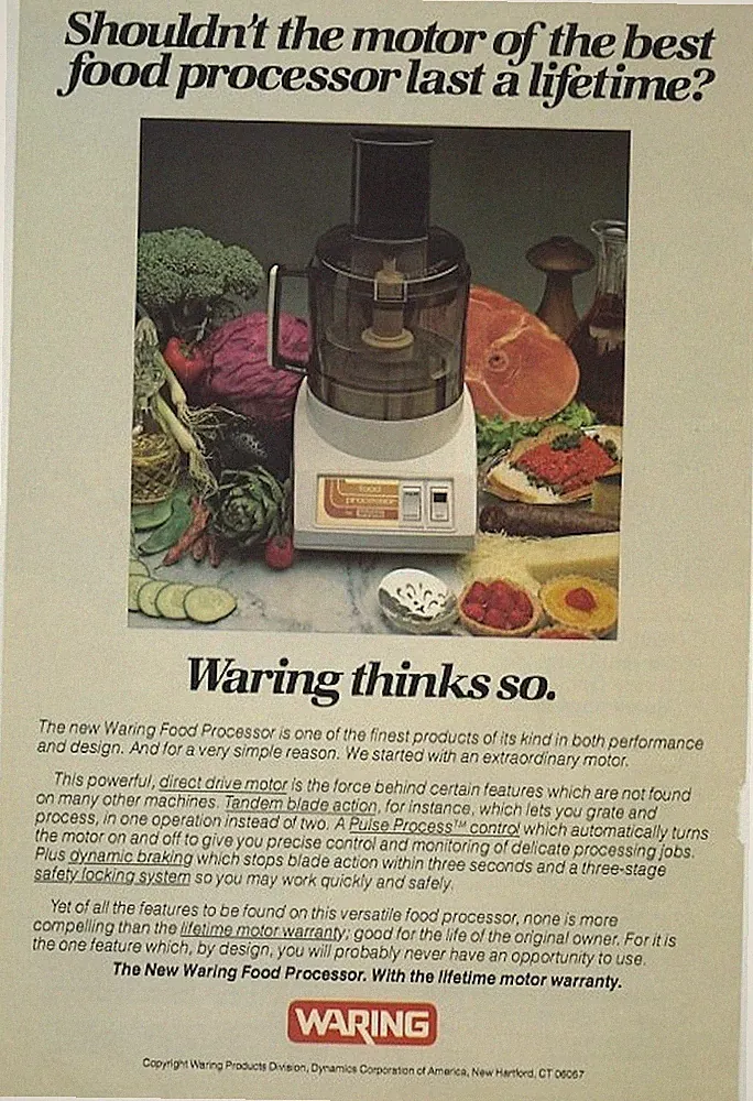 Waring Shouldnt The Motor of Best Food Processor Last a Lifetime 1977 Vintage Ad