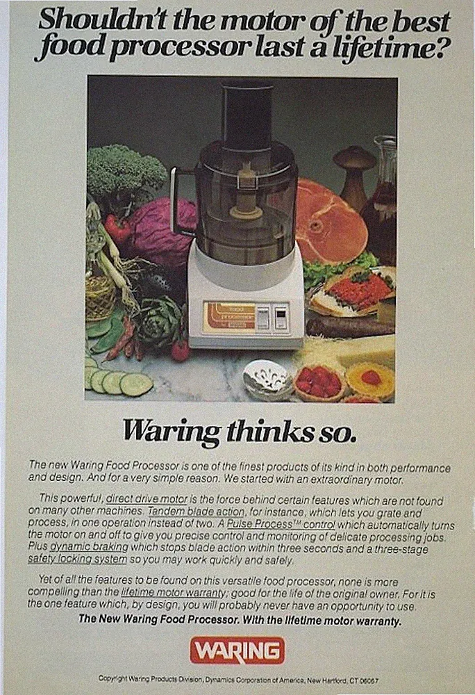 Waring Shouldnt The Motor of Best Food Processor Last a Lifetime 1977 Vintage Ad