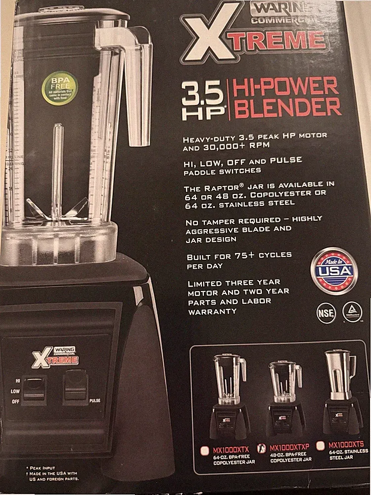 Waring Xtreme 3.5 HP Toggle Blender MX1000XTXP 48 oz Copolyester Jar