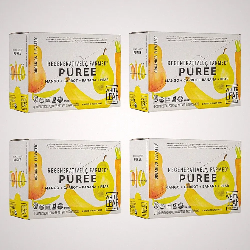 White Leaf Baby Food Pouches, Toddler Snack, Mango + Carrot + Banana + Pear