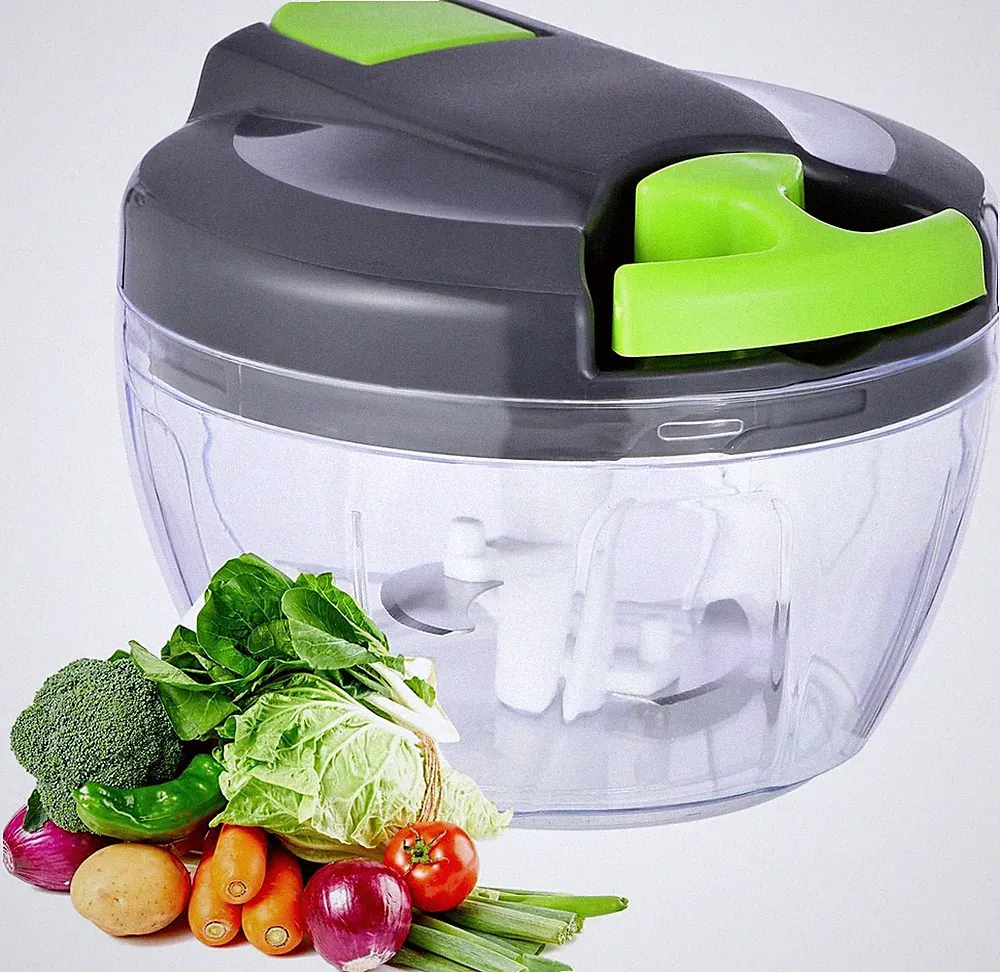 Ziweaye Manual Food Processor Hand Pull Vegetable Chopper 500 ml Portable Gray